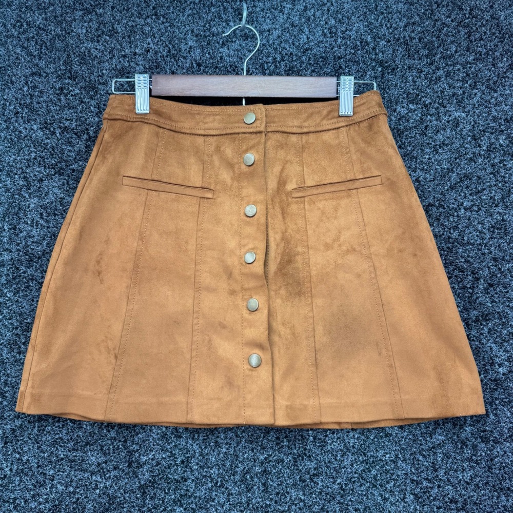 Zara Trafaluc Tan Faux Suede Button Front A-Line Mini Skirt Small